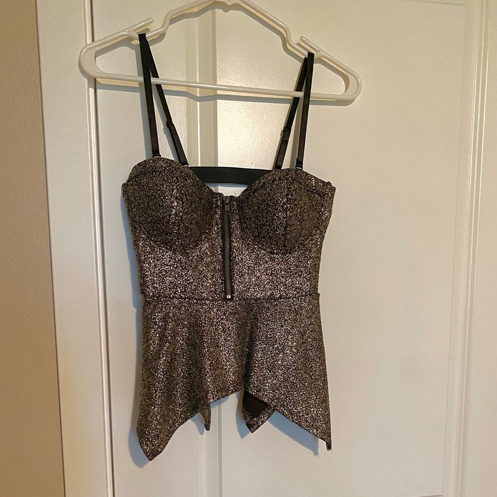 Material girl gold peplum fitted top